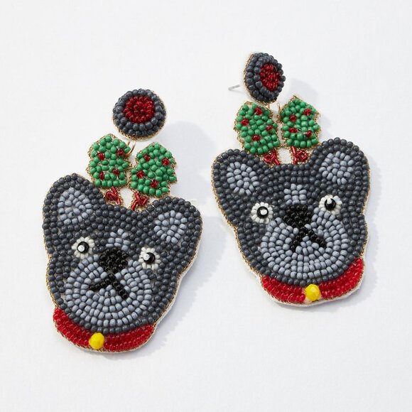 FRENCHIE FRENCH BULLDOG Dog Breed Seed Beaded Earrings & Christmas Ornament SET - Picture 5 of 6
